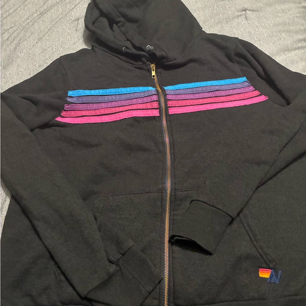 Aviator Nation Black Hoodie with Pink and Blue Accents